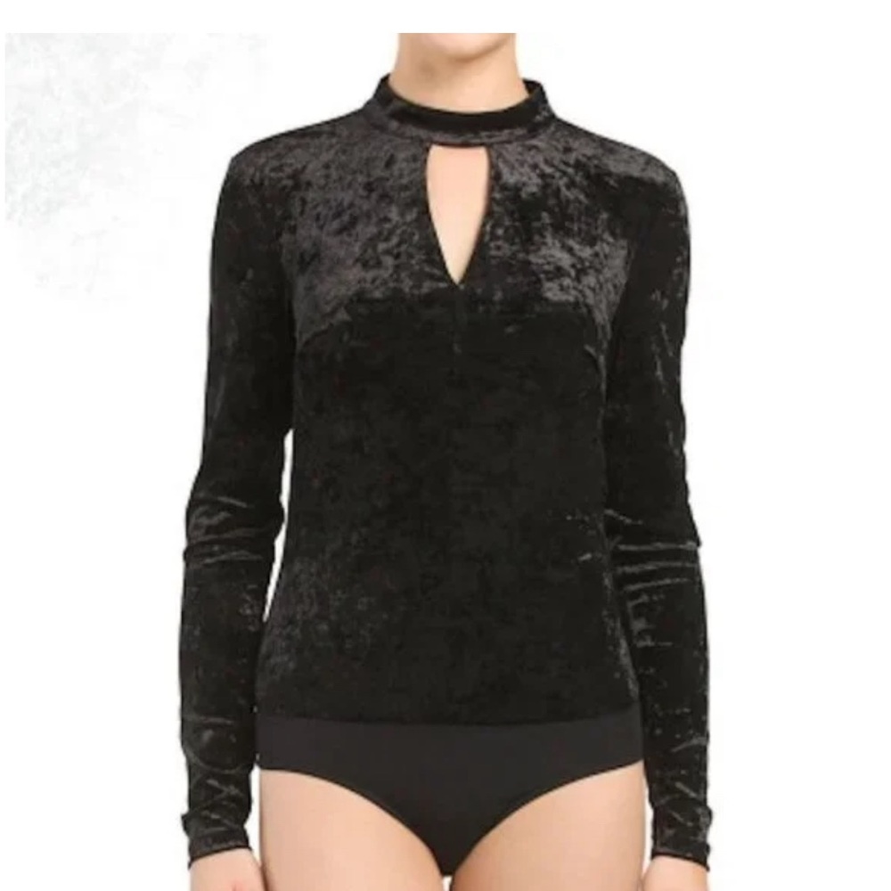 A. Moss black crushed velvet bodysuit